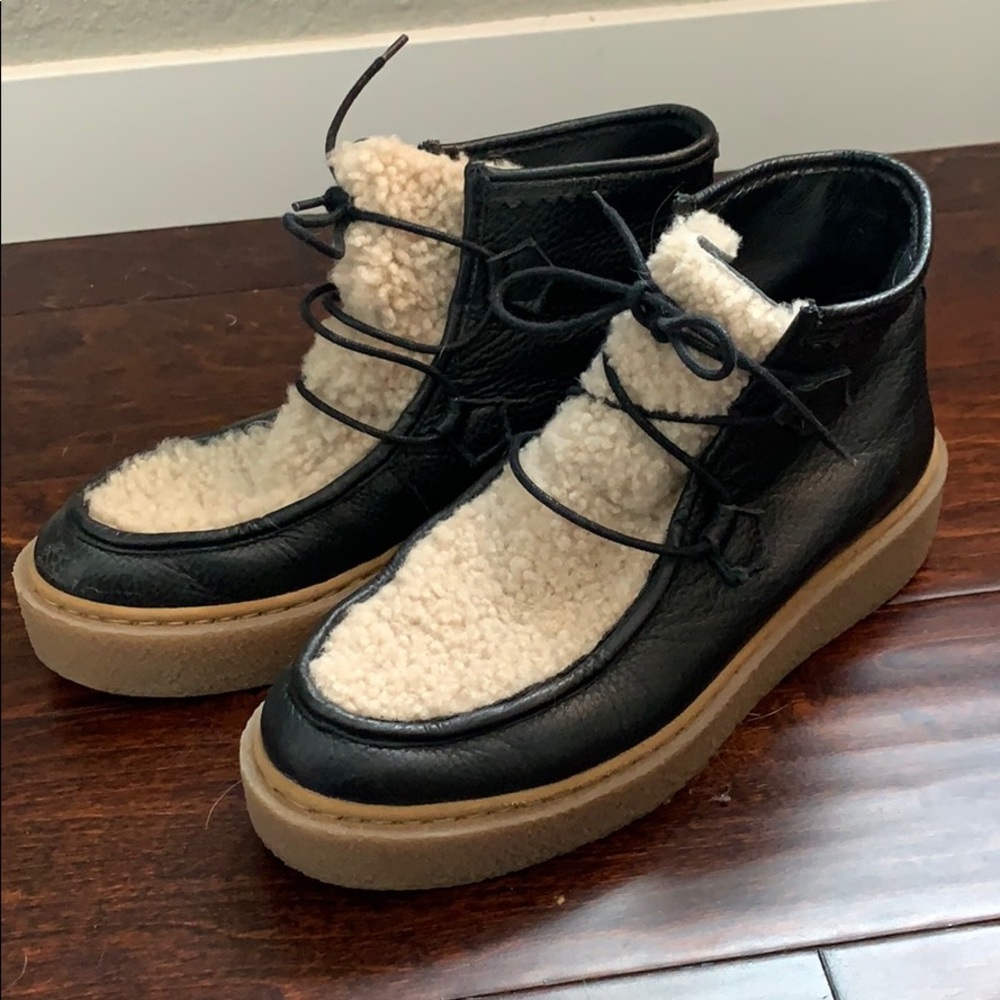 Free people platform leather and shearling boots